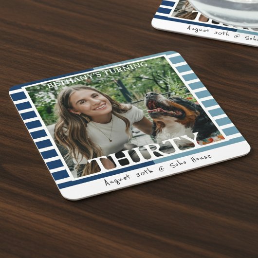 Modern Minimalist Striped 30th Birthday Photo Rechteckiger Pappuntersetzer
