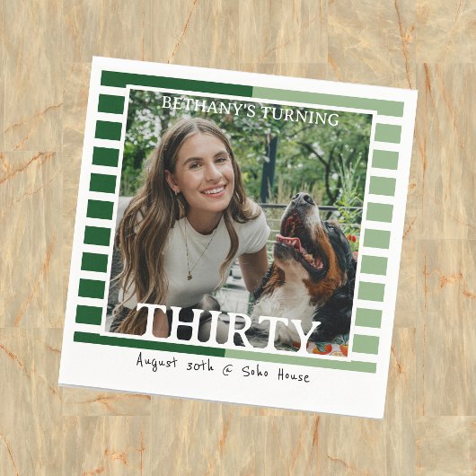 Modern Minimalist Striped 30th Birthday Photo Serviette