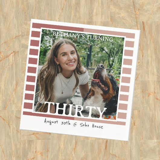 Modern Minimalist Striped 30th Birthday Photo Serviette