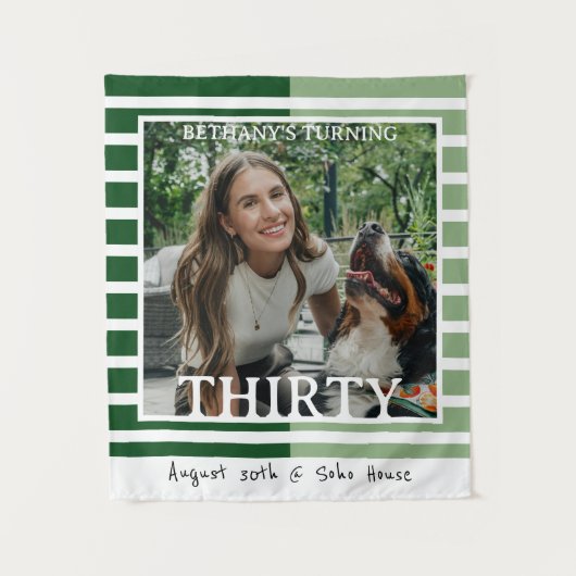 Modern Minimalist Striped 30th Birthday Photo Wandteppich (Vorderseite)
