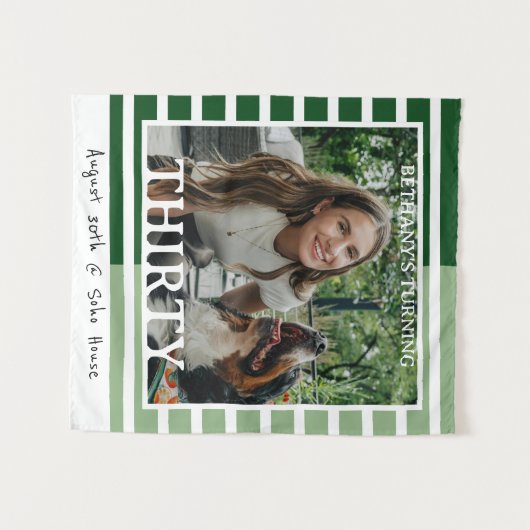 Modern Minimalist Striped 30th Birthday Photo Wandteppich (Vorderseite (Horizontal))