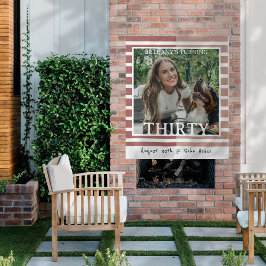 Modern Minimalist Striped 30th Birthday Photo Wandteppich