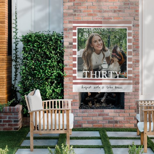 Modern Minimalist Striped 30th Birthday Photo Wandteppich