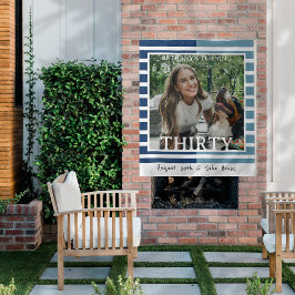 Modern Minimalist Striped 30th Birthday Photo Wandteppich