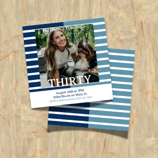 Modern Minimalist Striped 30th Birthday Square Einladung