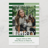 Modern Minimalist Striped Thirtieth Birthday Photo Einladung (Vorderseite)