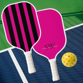 Modern Minimalist Stripes Hot Pink Black Custom Pickleball Schläger