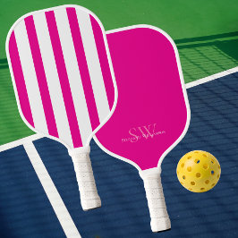 Modern Minimalist Stripes Hot Pink White Custom Pickleball Schläger