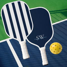 Modern Minimalist Stripes Navy Blue White Custom Pickleball Schläger