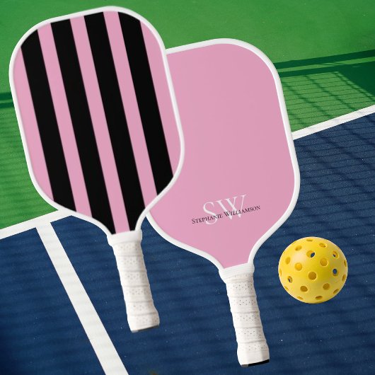 Modern Minimalist Stripes Pink Black Custom Pickleball Schläger