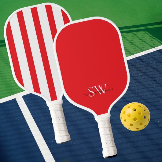Modern Minimalist Stripes Red White Custom Pickleball Schläger
