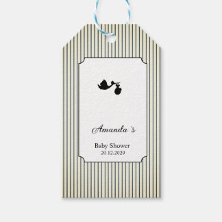 Modern & Minimalist Stripes Stork Baby Shower  Geschenkanhänger