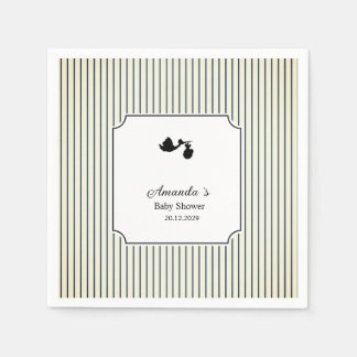 Modern & Minimalist Stripes Stork Baby Shower  Serviette