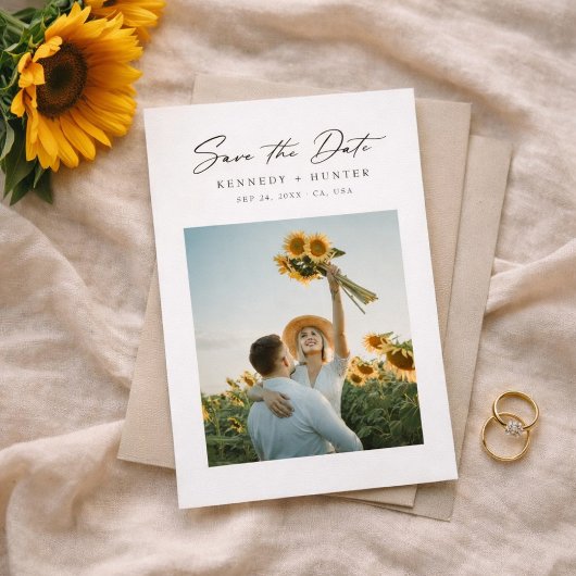 Modern Minimalist Sunflower Photo Wedding Save The Date