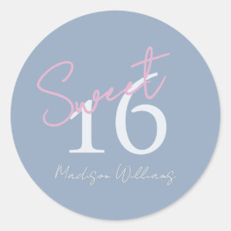 Modern Minimalist Sweet 16th Pink Blue Birthday Runder Aufkleber