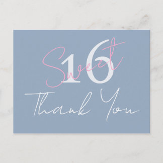Modern Minimalist Sweet 16th Pink Blue Thankyou Postkarte