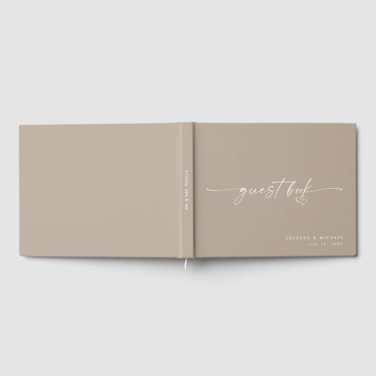 Modern Minimalist Taupe Script Wedding Gästebuch (Voll)