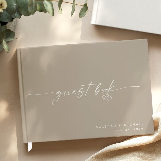 Modern Minimalist Taupe Script Wedding  Gästebuch