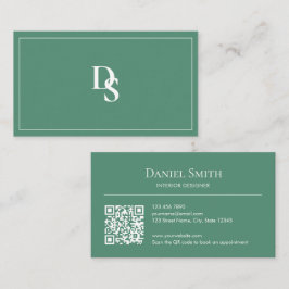 Modern Minimalist Teal Green Initials QR Code Visitenkarte