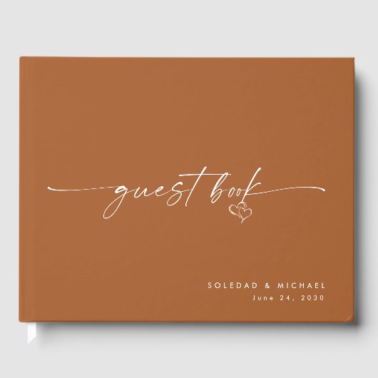 Modern Minimalist Terracotta Script Wedding Gästebuch (Vorderseite)