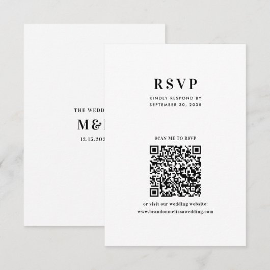 Modern Minimalist Typography QR Code Wedding RSVP Karte (Vorne/Hinten)