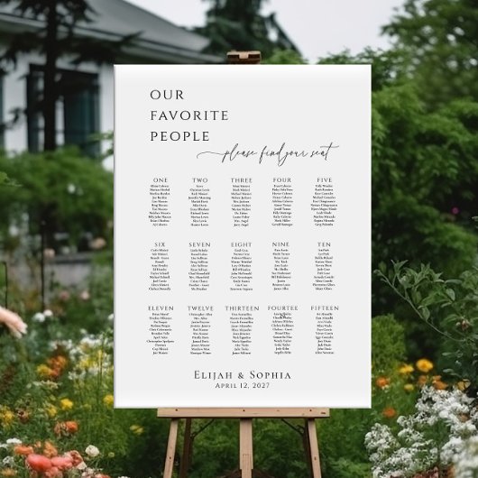 Modern minimalist up to 15 tables seating plan poster
