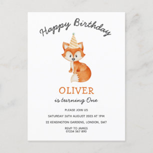 Modern minimalist Wald Fuchs erster Geburtstag Postkarte