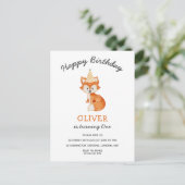 Modern minimalist Wald Fuchs erster Geburtstag Postkarte (Stehend Vorderseite)