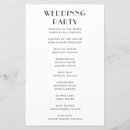 Modern Minimalist Wedding | Black & White Program (Rückseite)