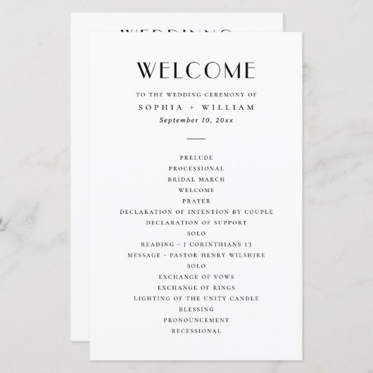 Modern Minimalist Wedding | Black & White Program (Vorne/Hinten)