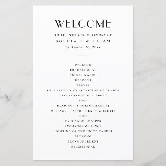 Modern Minimalist Wedding | Black & White Program (Vorderseite)
