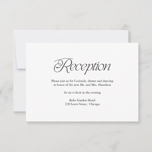 Modern Minimalist Wedding Reception Insert Card RSVP Karte (Vorderseite)
