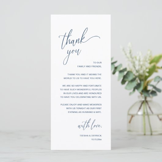 Modern Minimalist Wedding Reception Thank You Card Programm (Stehend Vorderseite)
