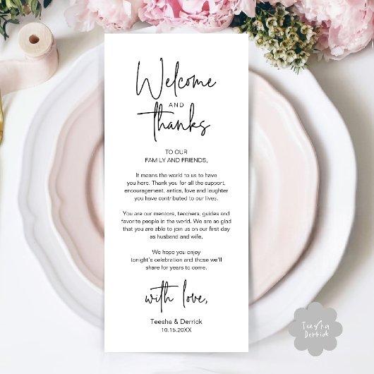 Modern Minimalist Wedding Reception Thank You Card Programm