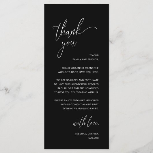 Modern Minimalist Wedding Reception Thank You Card Programm (Vorderseite)