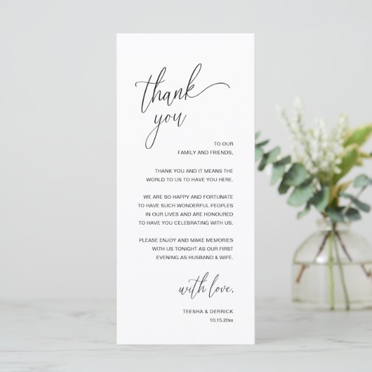 Modern Minimalist Wedding Reception Thank You Card Programm (Stehend Vorderseite)