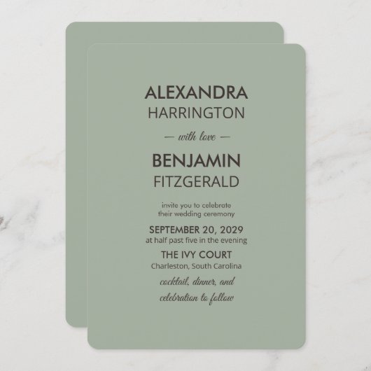 Modern Minimalist Wedding | Sage Green Timeless Einladung (Vorne/Hinten)
