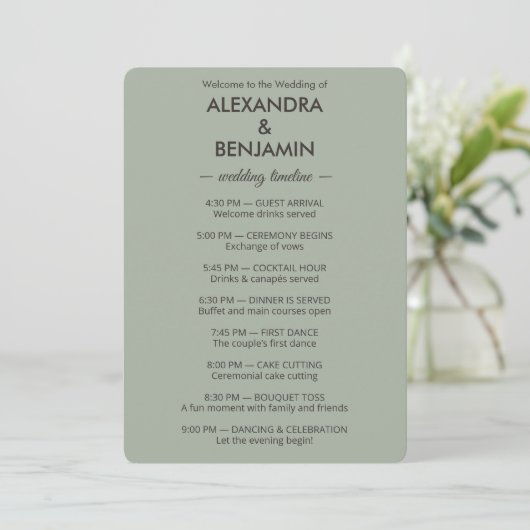 Modern Minimalist Wedding | Sage Green Timeless  Programm (Stehend Vorderseite)