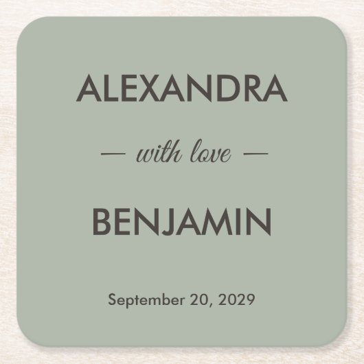 Modern Minimalist Wedding | Sage Green Timeless Rechteckiger Pappuntersetzer (Vorderseite)