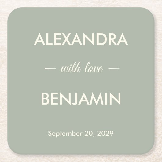 Modern Minimalist Wedding | Sage Green Timeless Rechteckiger Pappuntersetzer (Vorderseite)