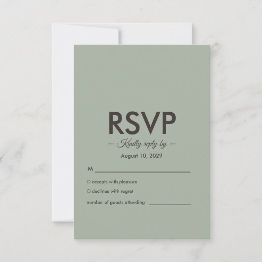 Modern Minimalist Wedding | Sage Green Timeless  RSVP Karte (Vorderseite)