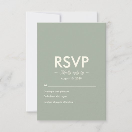 Modern Minimalist Wedding | Sage Green Timeless  RSVP Karte (Vorderseite)