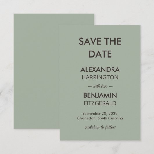 Modern Minimalist Wedding | Sage Green Timeless  Save The Date (Vorne/Hinten)