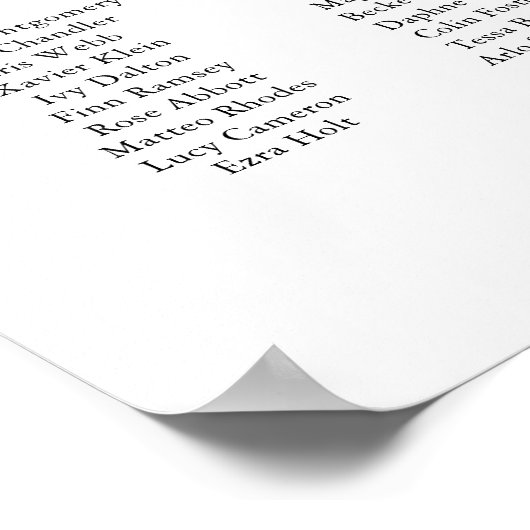 Modern Minimalist Wedding Seating Chart 15 Tables Poster (Ecke)