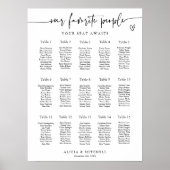 Modern Minimalist Wedding Seating Chart 15 Tables Poster (Vorne)