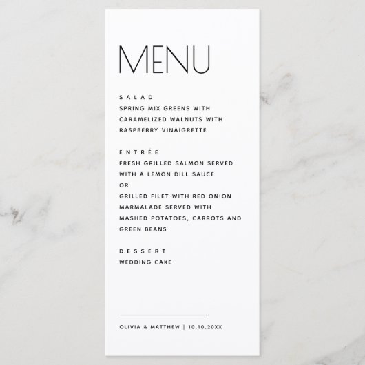 Modern Minimalist Wedding. Simple Clean Typography Menükarte (Vorderseite)