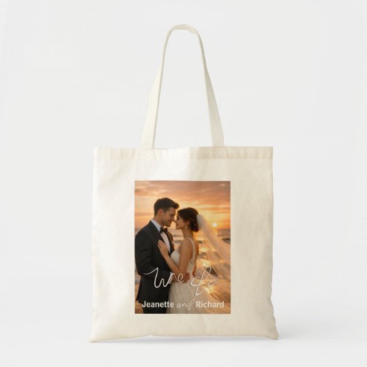Modern Minimalist Wedding Sunset Beach Photo Tragetasche (Vorne)