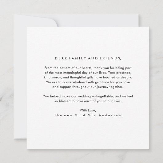 Modern Minimalist Wedding Thank You Card With Note Dankeskarte (Rückseite)