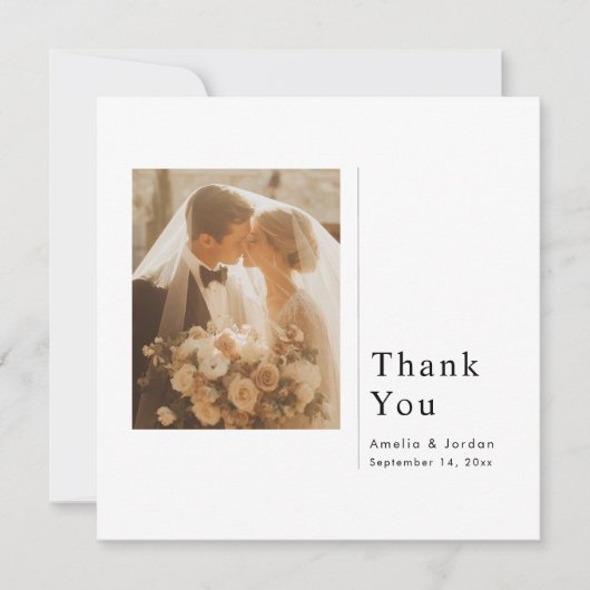 Modern Minimalist Wedding Thank You Card With Note Dankeskarte (Vorderseite)