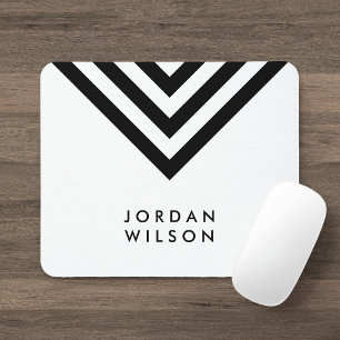 Modern minimalist weiß & schwarze Chevron-Geometri Mousepad